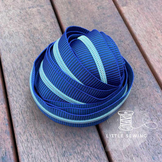 Black and Navy Stripes with Silver Teeth Zipper Tape #5