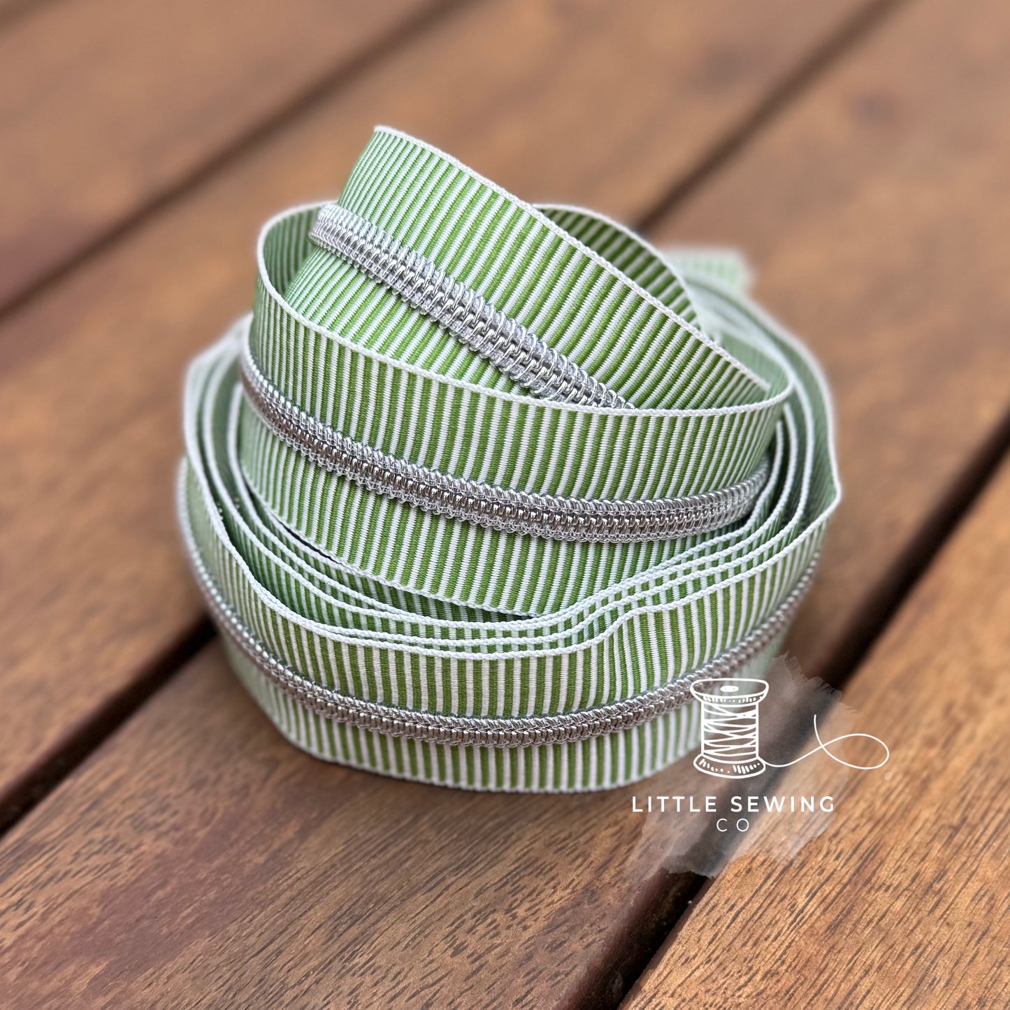 Green Stripes with Silver Teeth Zipper Tape #5