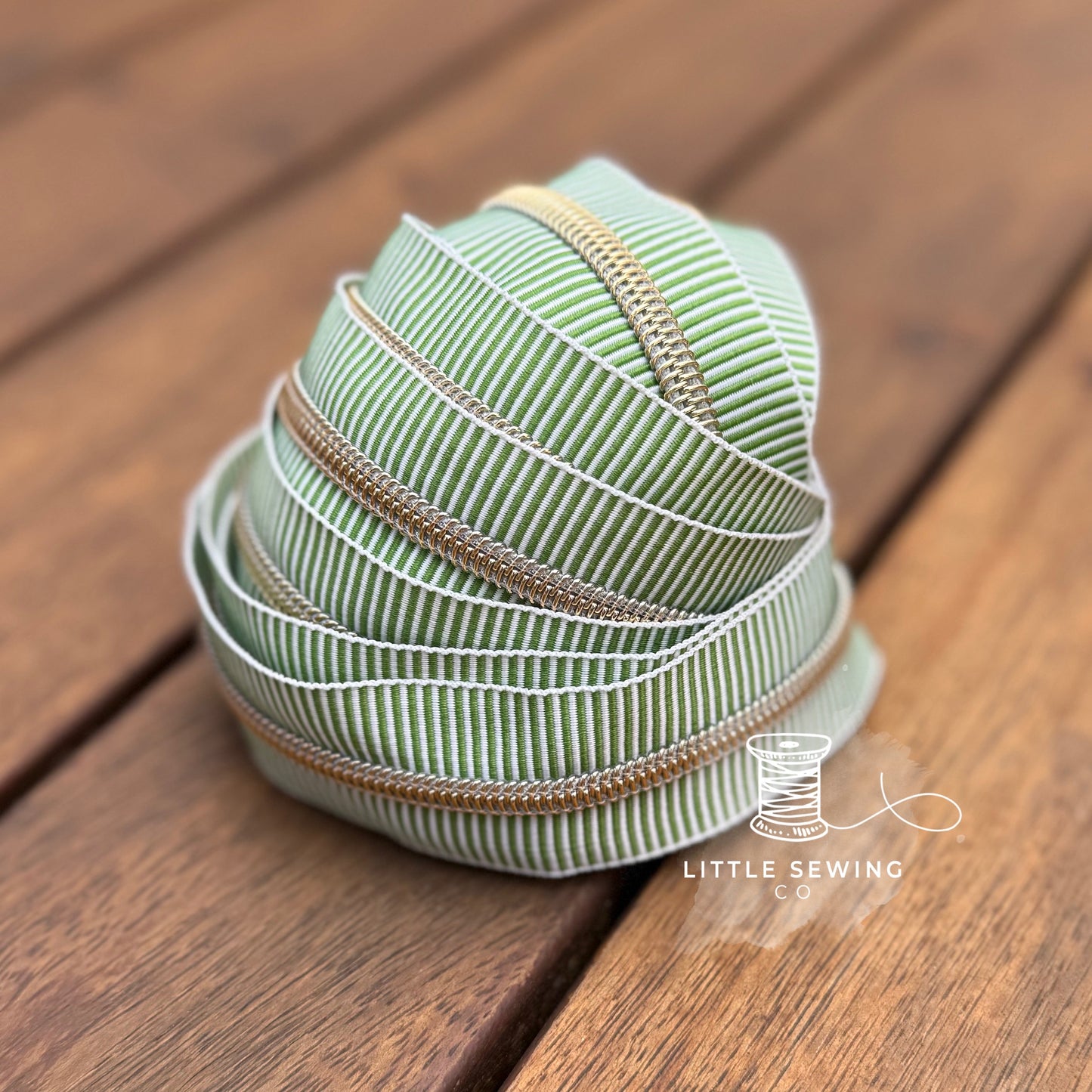 Green Stripes with Gold Teeth Zipper Tape #5