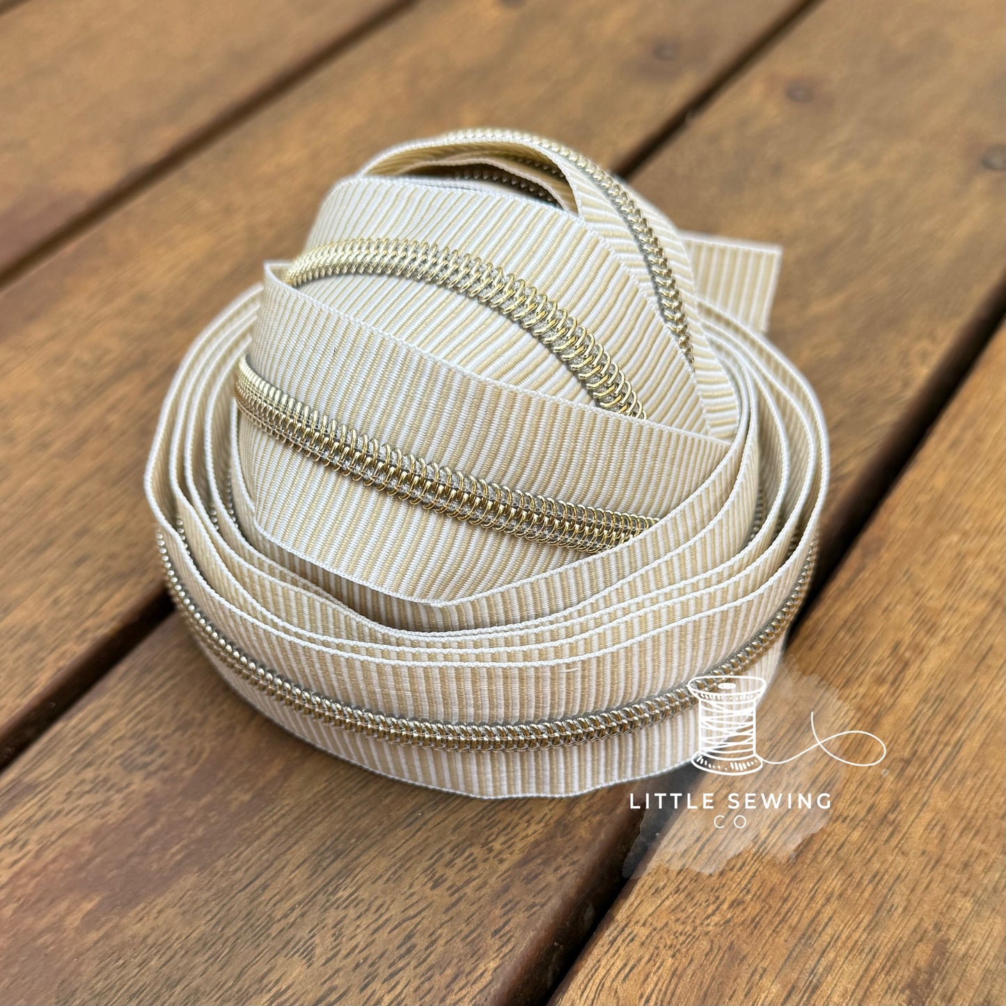 Cream Stripes with Gold Teeth Zipper Tape #5