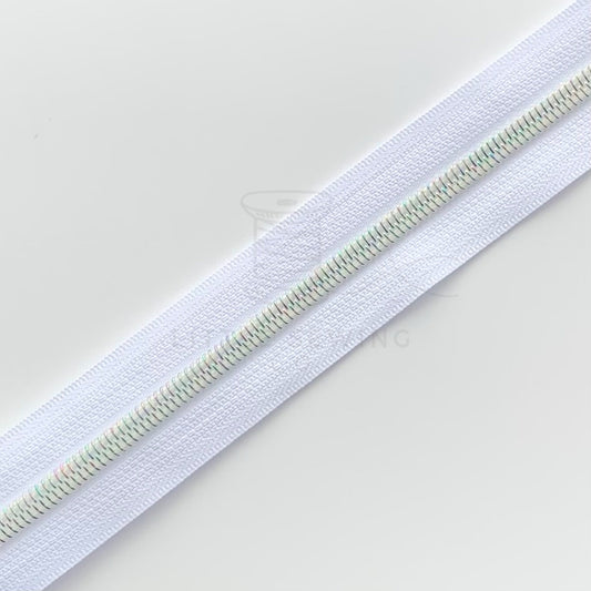 White Zipper Tape with Iridescent Teeth #5