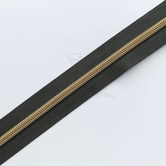 Black Zipper Tape with Antique Brass Teeth #5