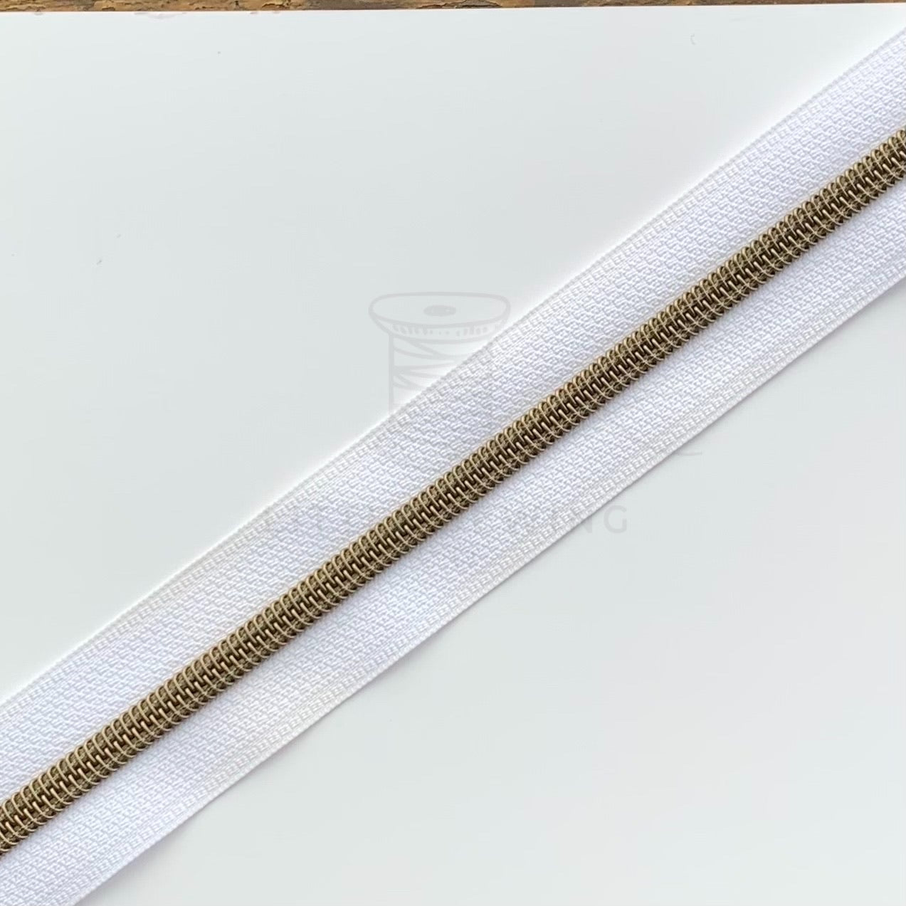 White Zipper Tape with Antique Brass Teeth #5