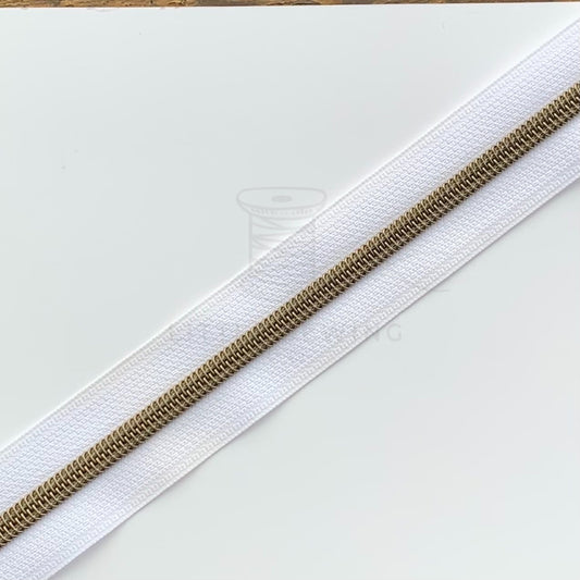 White Zipper Tape with Antique Brass Teeth #5