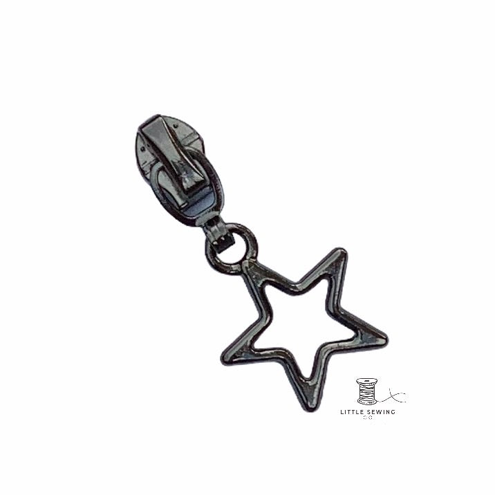 Black Open Star Zipper Pull #5