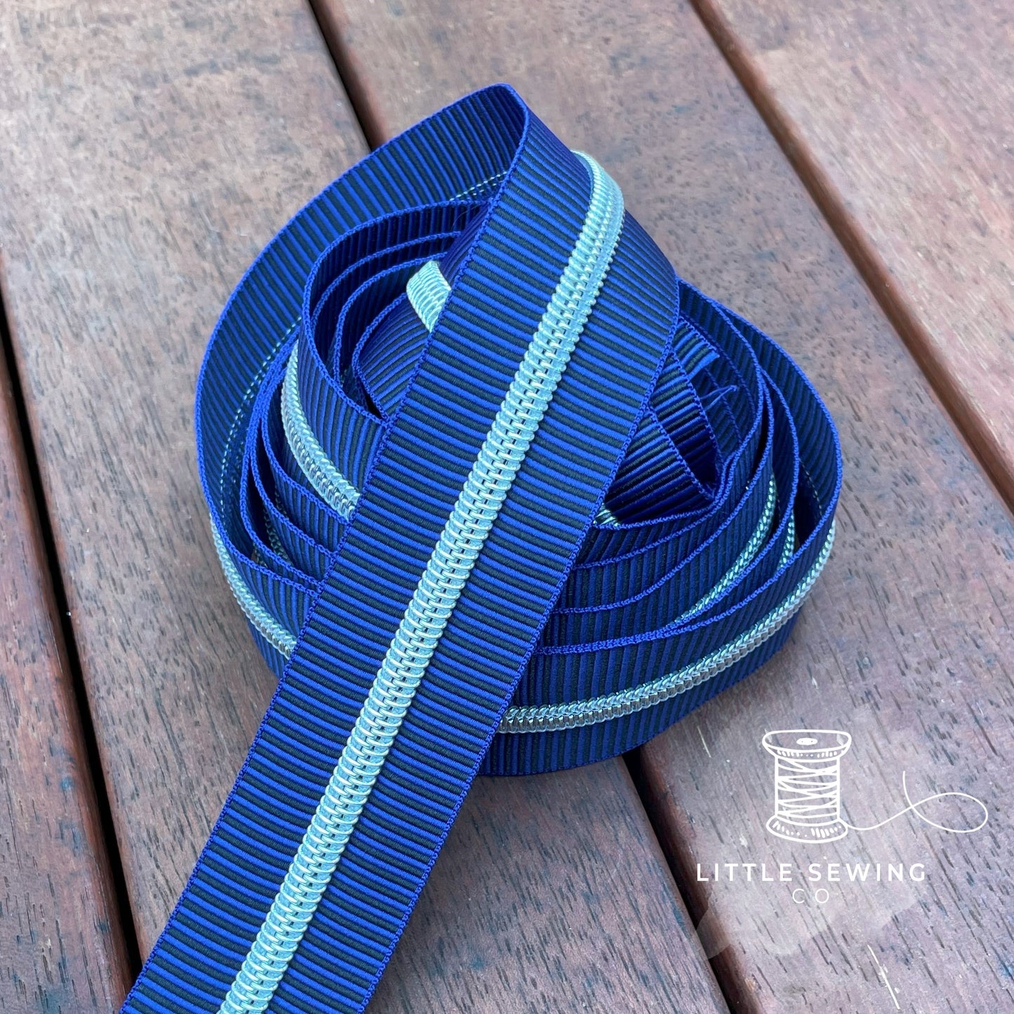 Black and Navy Stripes with Silver Teeth Zipper Tape #5