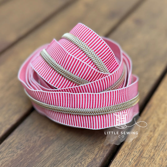 Pink Stripes with Rose Gold Teeth Zipper Tape #5