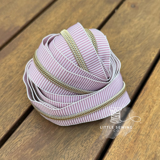 Light Purple Stripes with Gold Teeth Zipper Tape #5